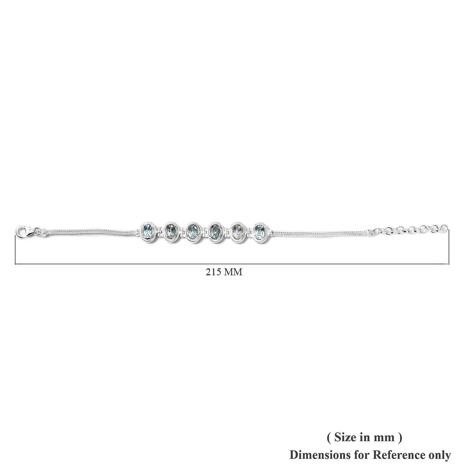 Sky Blue Topaz Bracelet (Size 7 with 1.5 inch Extender) in Sterling Silver 5.89 Ct, Silver wt 8.75 Gms