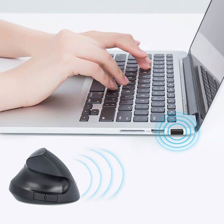 6D Ergonomic Vertical Computer USB Wireless Mouse - Black