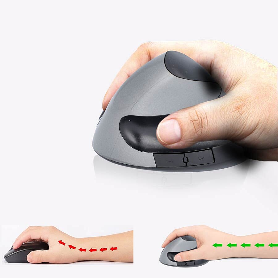 6D Ergonomic Vertical Computer USB Wireless Mouse - Grey