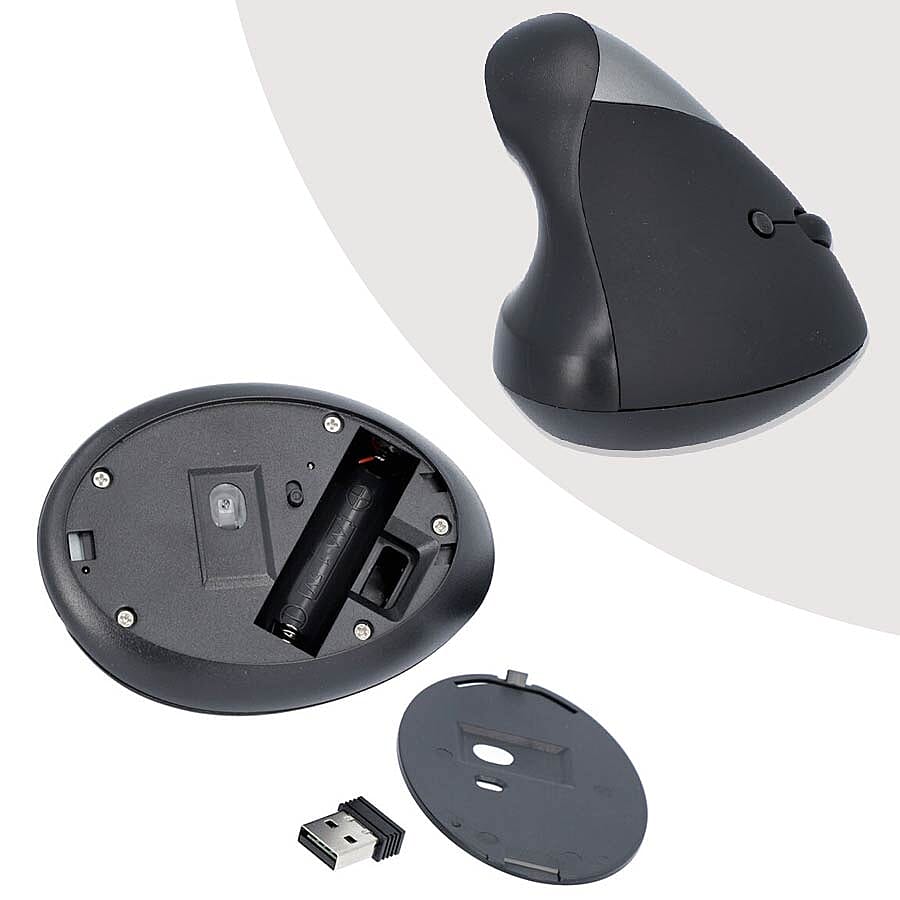 6D Ergonomic Vertical Computer USB Wireless Mouse - Grey