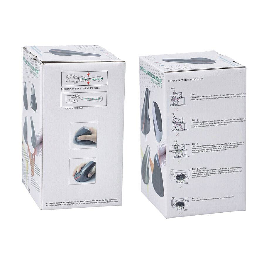 6D Ergonomic Vertical Computer USB Wireless Mouse - Grey