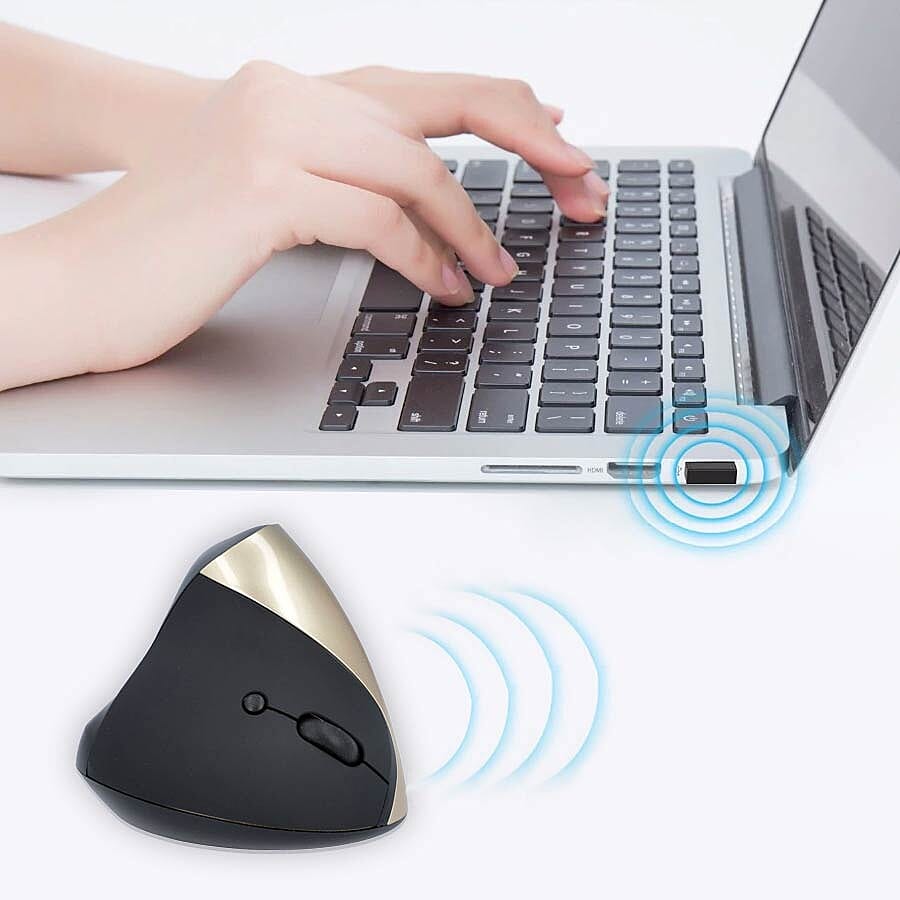 6D Ergonomic Vertical Computer USB Wireless Mouse - Golden