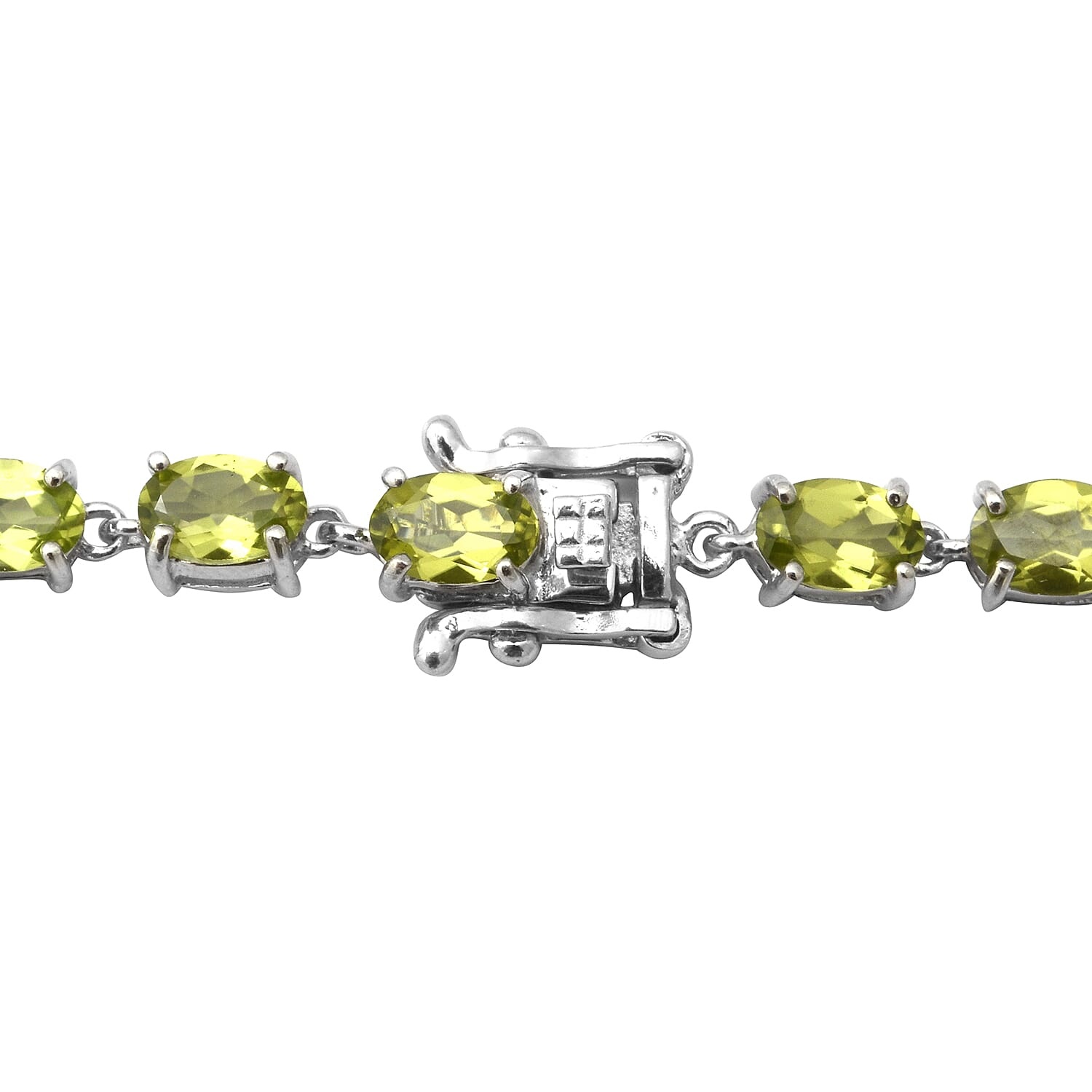 AA Hebei Peridot Bracelet (Size 7) in Rhodium Overlay Sterling Silver 10.34 Ct