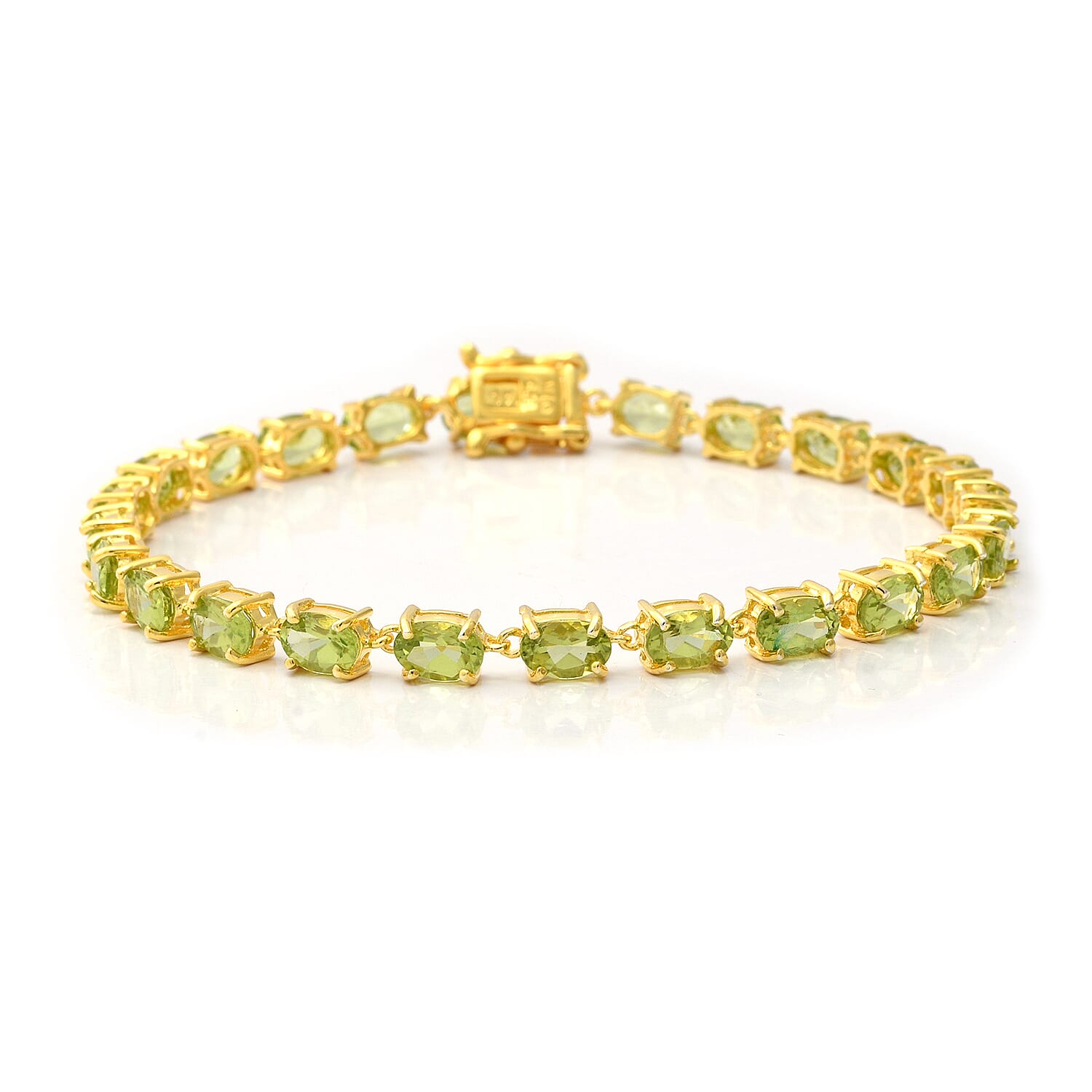 AA Hebei Peridot Bracelet (Size 7.5) in Yellow Gold Overlay Sterling Silver 11.28 Ct, Silver wt 6.20 Gms