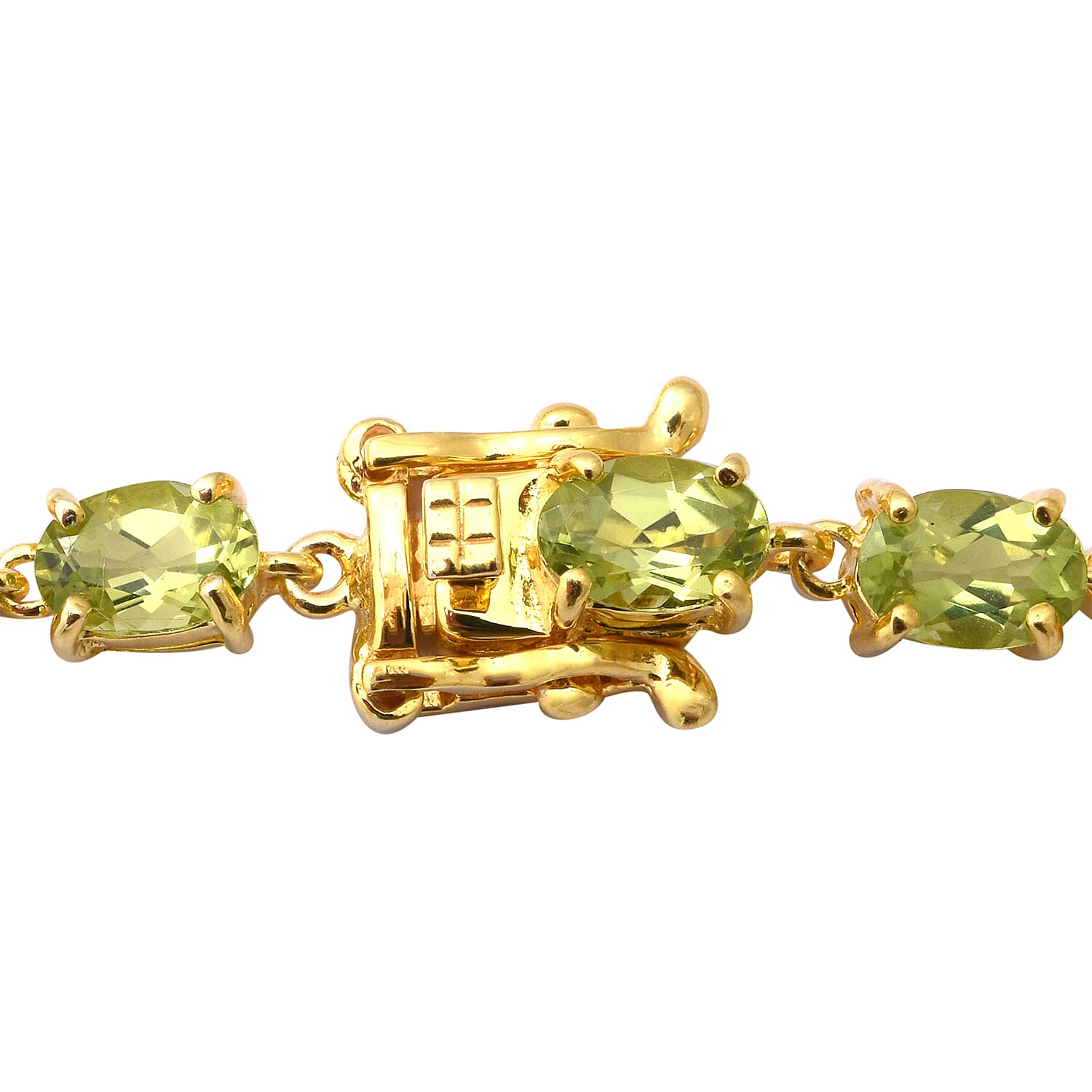 AA Hebei Peridot Bracelet (Size 7.5) in Yellow Gold Overlay Sterling Silver 11.28 Ct, Silver wt 6.20 Gms