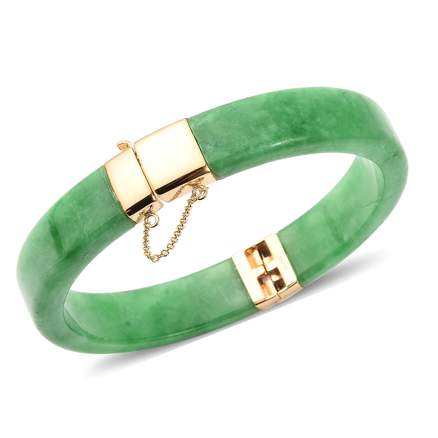 Designer Inspired-Green Jade Bangle (Size 7.5) in Yellow Gold Overlay Sterling Silver 207.00 Ct