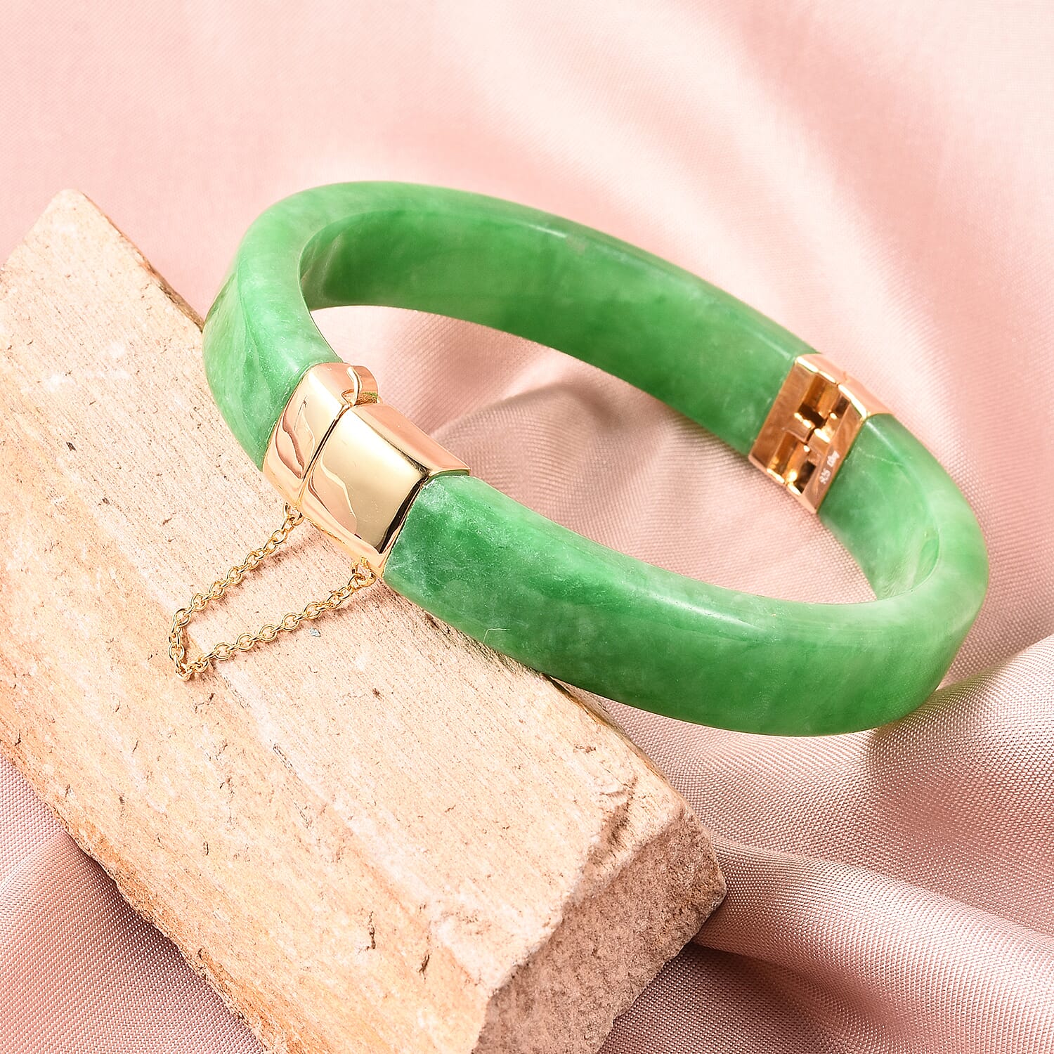 Designer Inspired-Green Jade Bangle (Size 7.5) in Yellow Gold Overlay Sterling Silver 207.00 Ct