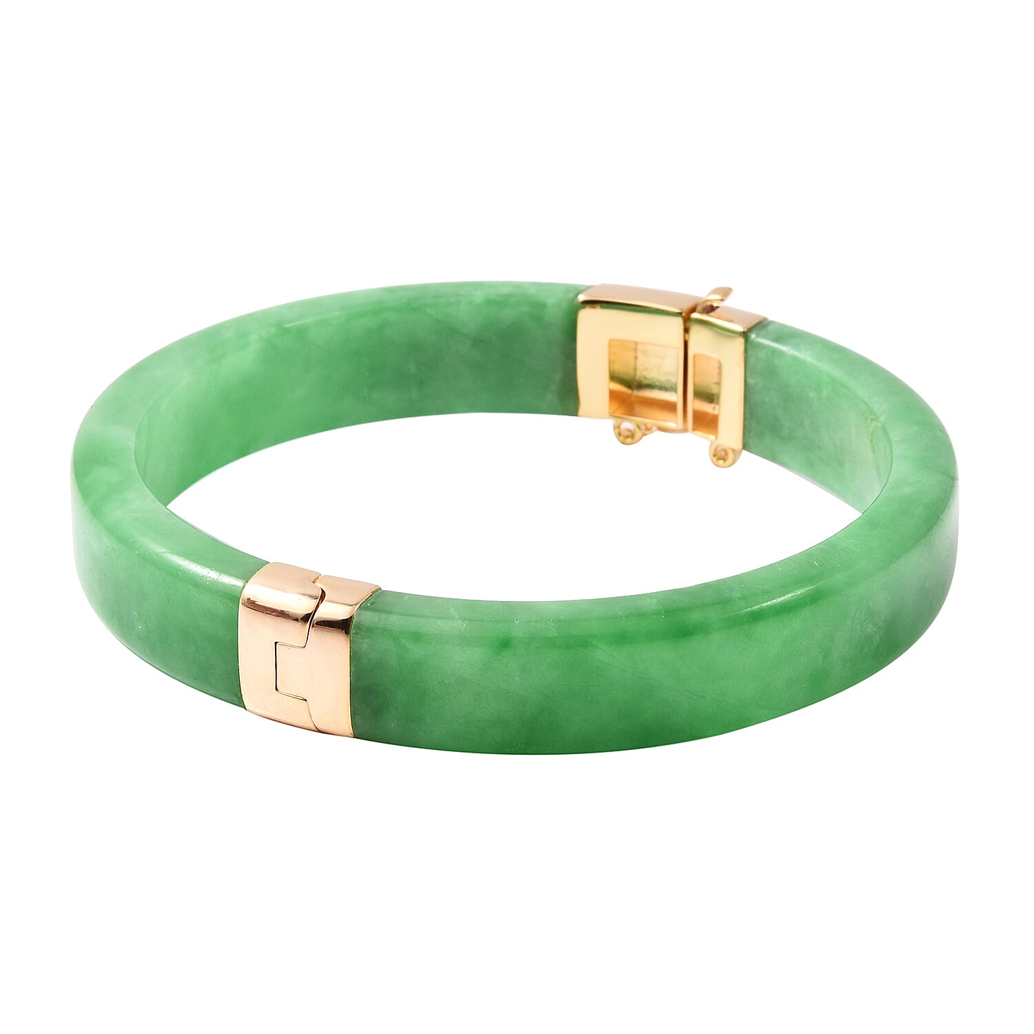 Designer Inspired-Green Jade Bangle (Size 7.5) in Yellow Gold Overlay Sterling Silver 207.00 Ct