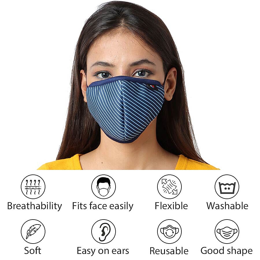 6 Layer Stripe Pattern Reusable Face Covering (One Size) - Blue