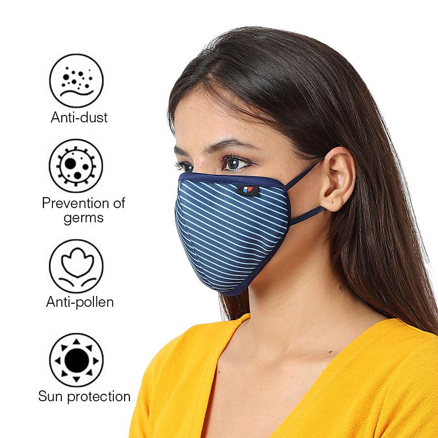 6 Layer Stripe Pattern Reusable Face Covering (One Size) - Blue