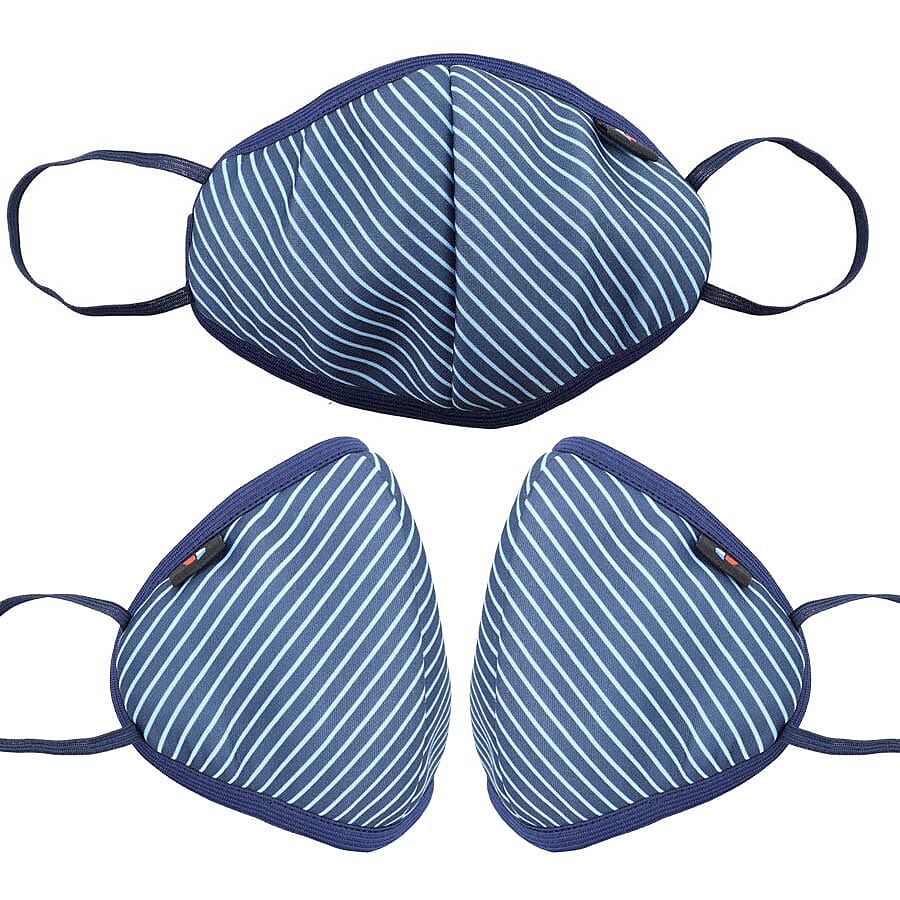 6 Layer Stripe Pattern Reusable Face Covering (One Size) - Blue