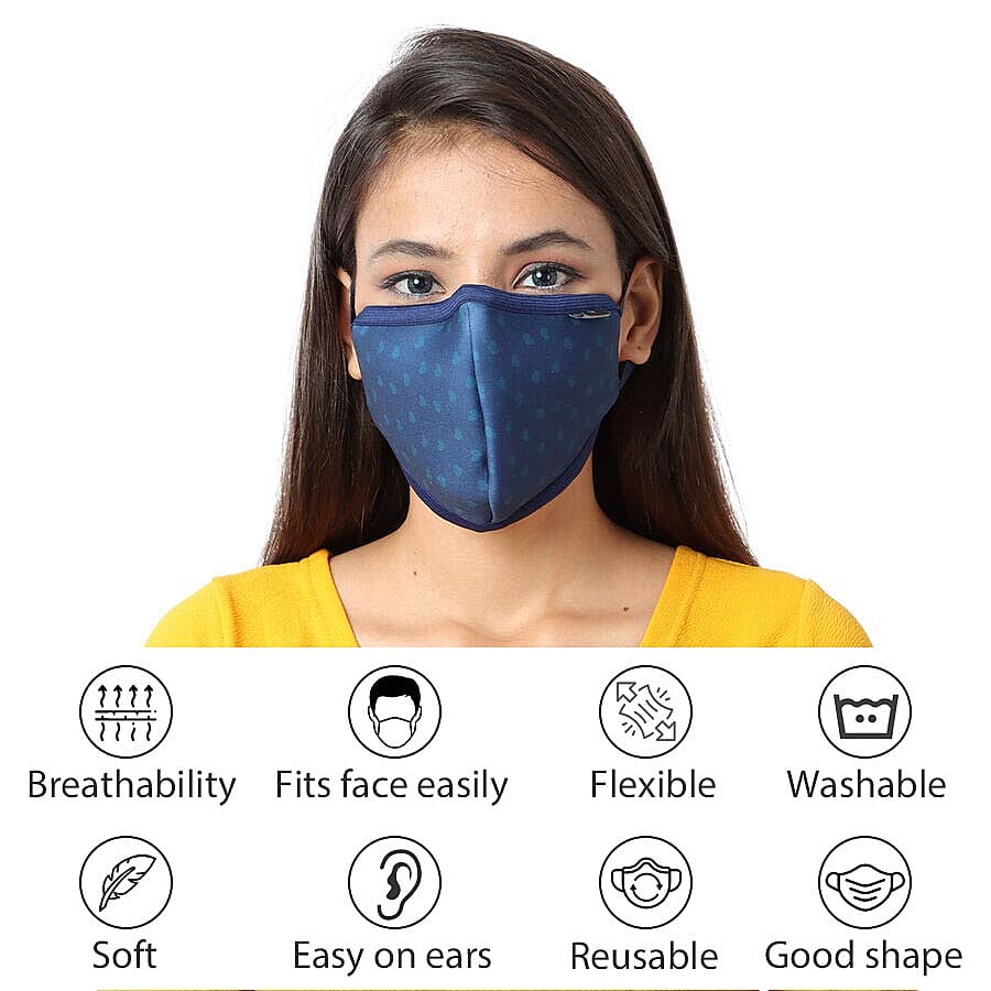 6 Layer Heart Pattern Reusable Face Covering (One Size) - Navy