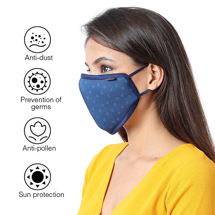 6 Layer Heart Pattern Reusable Face Covering (One Size) - Navy
