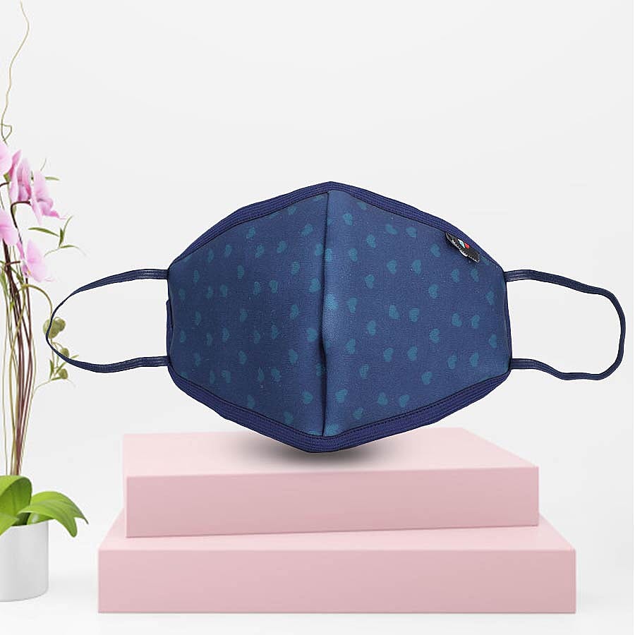 6 Layer Heart Pattern Reusable Face Covering (One Size) - Navy