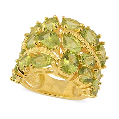 12 Carat Hebei Peridot Cluster Ring in Yellow Gold Plated Sterling