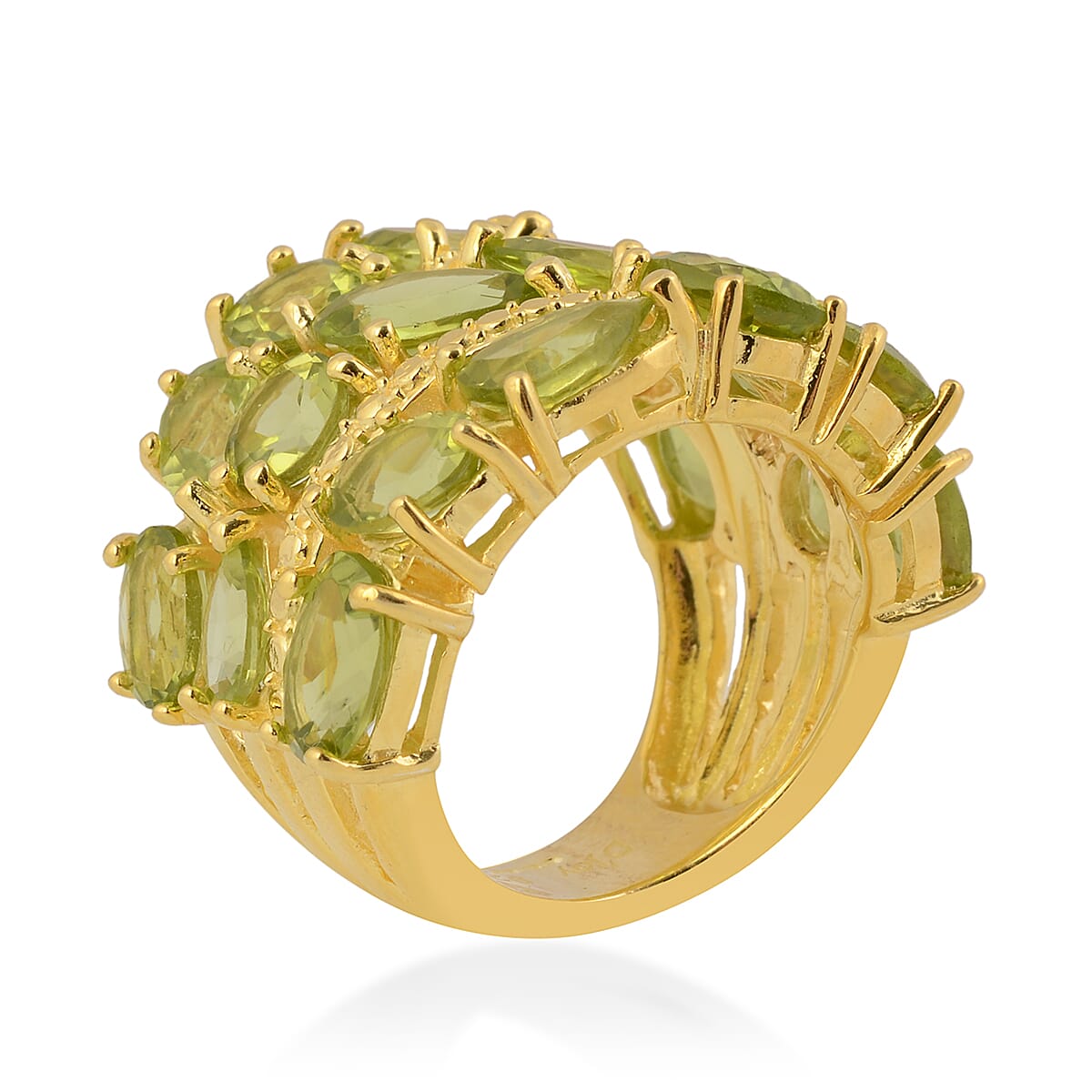 Hebei Peridot Cluster Ring in Yellow Gold Overlay Sterling Silver 12.00 Ct, Silver wt 9.00 Gms