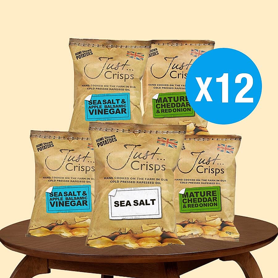 Just Crisps 12 x 150g Classic Big pack 4 Sea Salt, 4 Cheese & Onion, 4 Salt & Vinegar