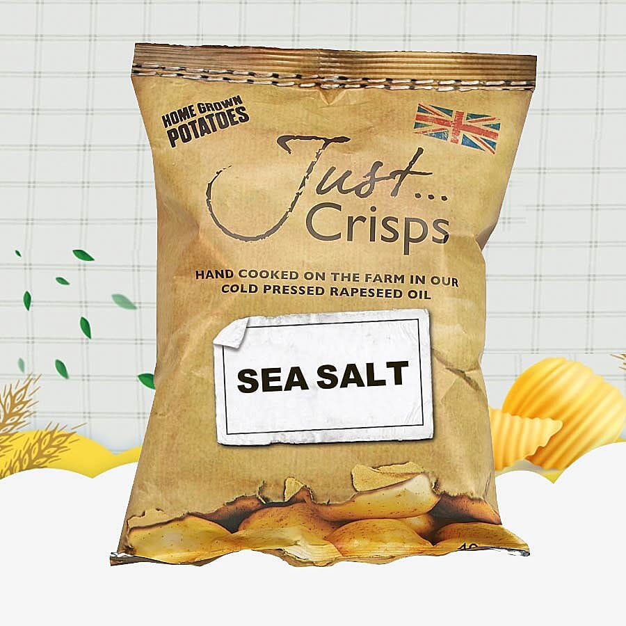 Just Crisps 12 x 150g Classic Big pack 4 Sea Salt, 4 Cheese & Onion, 4 Salt & Vinegar