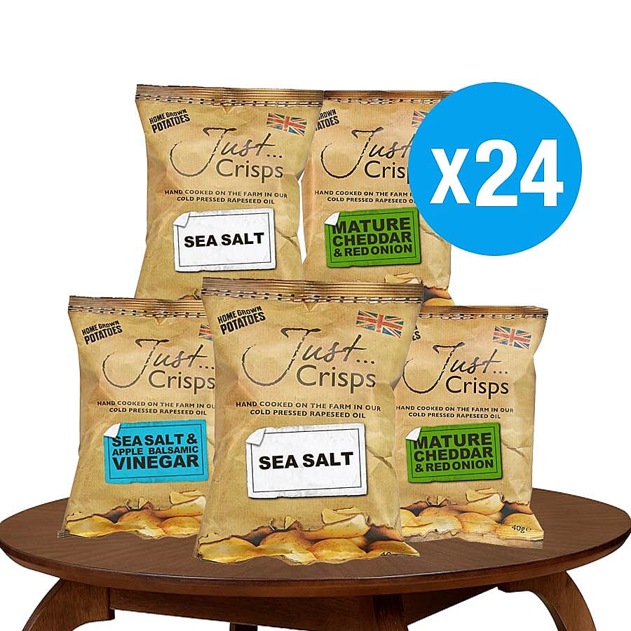 Just Crisps 24 x 40g Classic Pack - 8xSea Salt, 8xCheese & Onion, 8xSalt & Vinegar