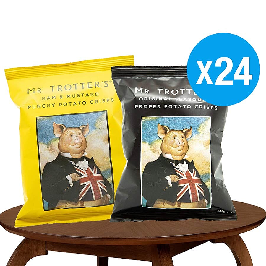 Mr Trotters Gentlemans Provisions Crisps 24x 40g (12 x Original Scratching, 12x Ham & Mustard)