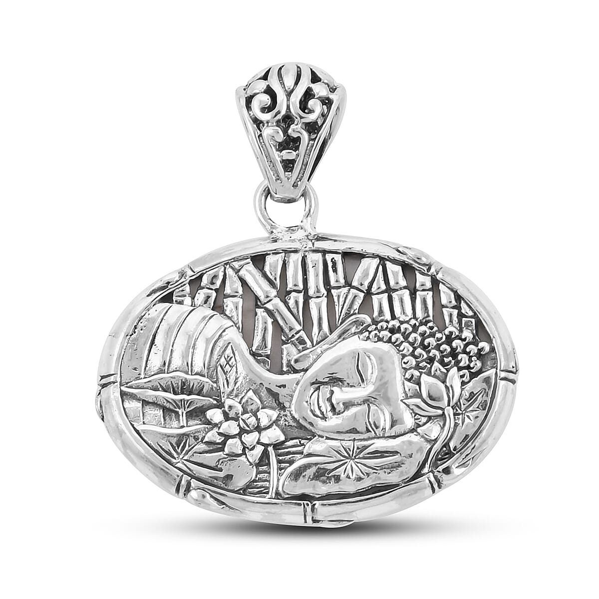 Royal Bali Collection - OX Bone Lord Buddha Carved Reversible Pendant in Sterling Silver, Silver wt 6.00 Gms