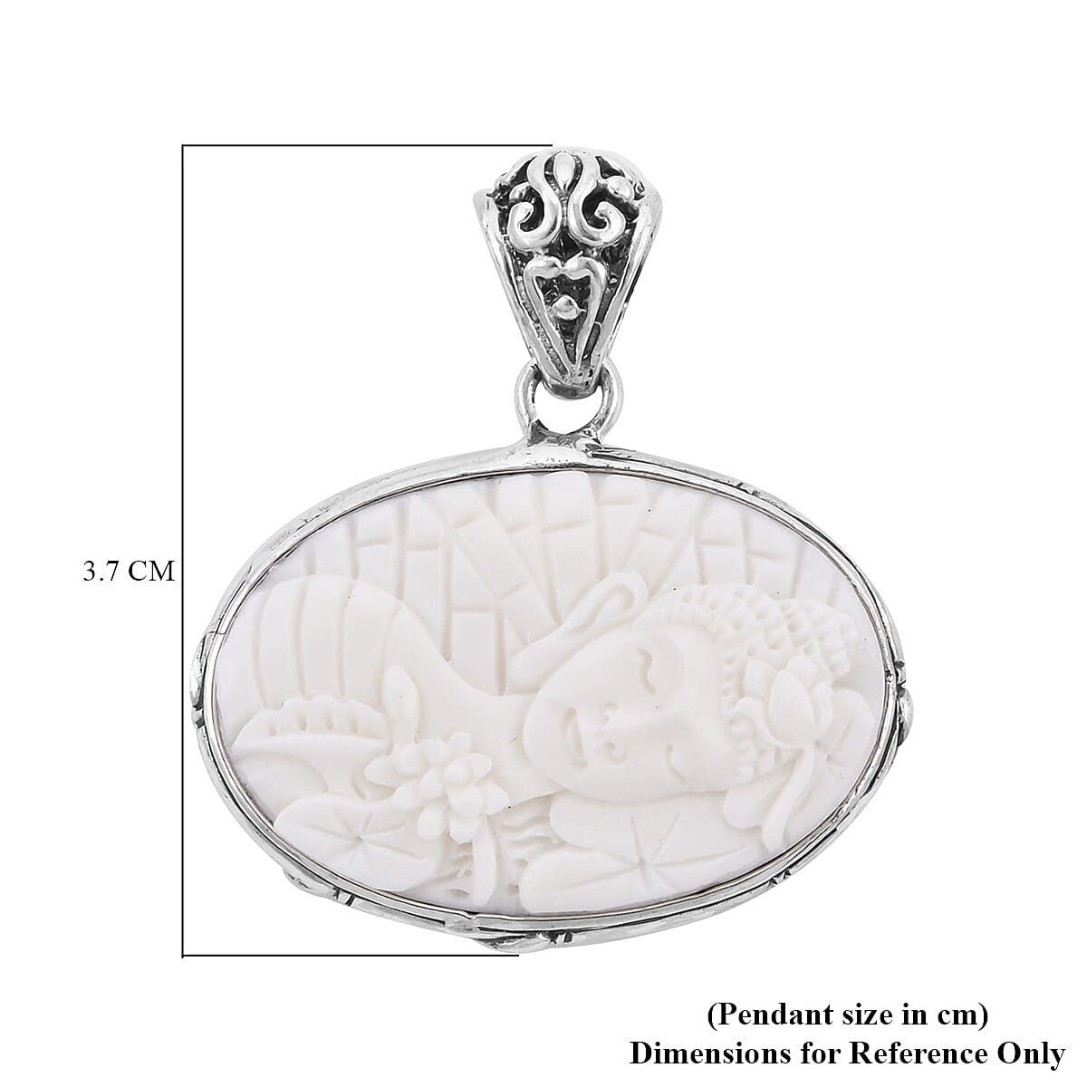 Royal Bali Collection - OX Bone Lord Buddha Carved Reversible Pendant in Sterling Silver, Silver wt 6.00 Gms