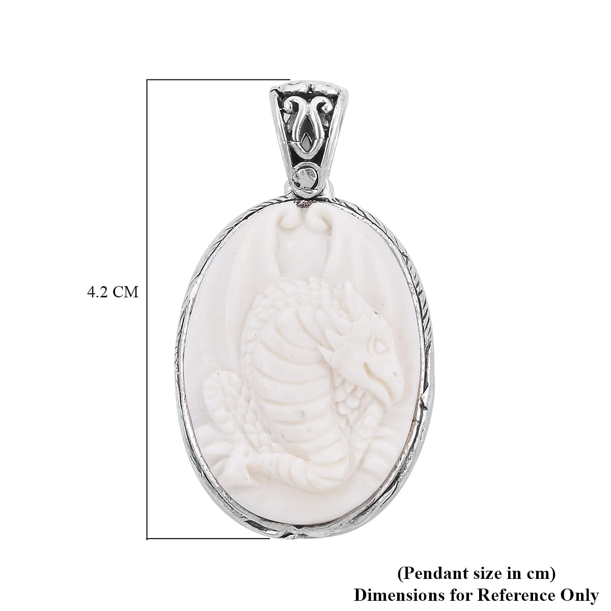 OX Bone Dragon Carved Reversible Pendant in Sterling Silver, Silver wt 6.00 Gms