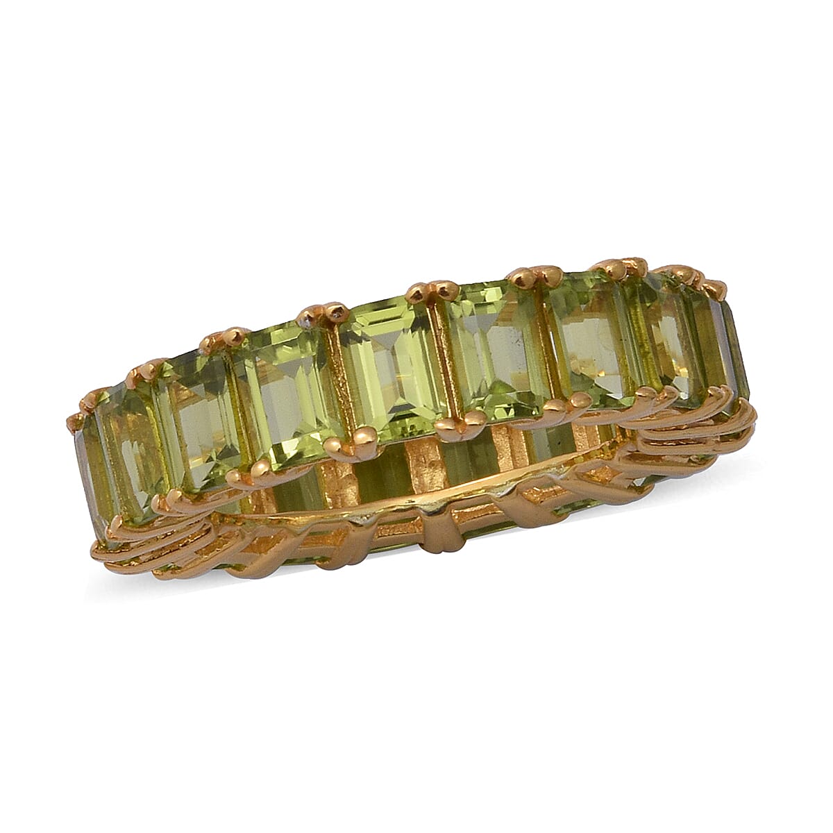 AA Hebei Peridot Eternity Ring in Yellow Gold Overlay Sterling Silver 11.59 Ct, Silver wt 4.30 Gms