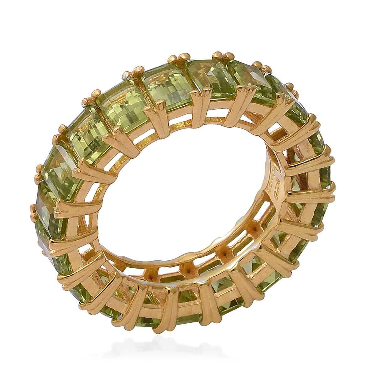 AA Hebei Peridot Eternity Ring in Yellow Gold Overlay Sterling Silver 11.59 Ct, Silver wt 4.30 Gms