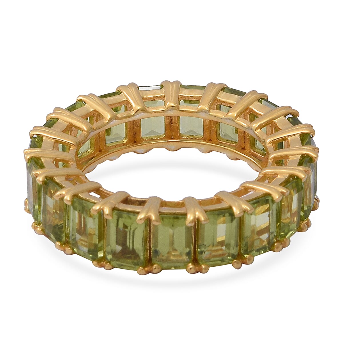 AA Hebei Peridot Eternity Ring in Yellow Gold Overlay Sterling Silver 11.59 Ct, Silver wt 4.30 Gms