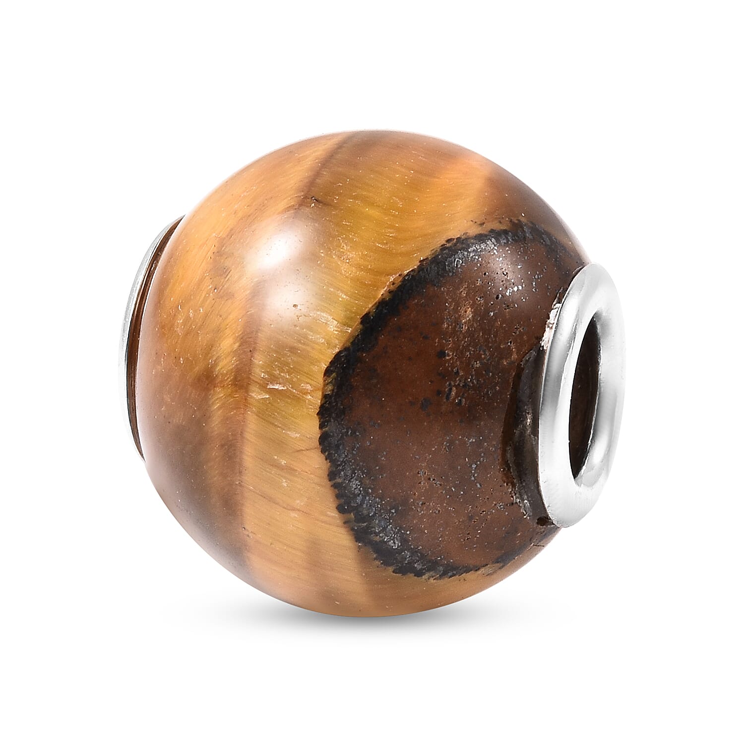 Charms De Memoire - Yellow Tiger Eye Charm in Rhodium Overlay Sterling Silver 18.00 Ct.