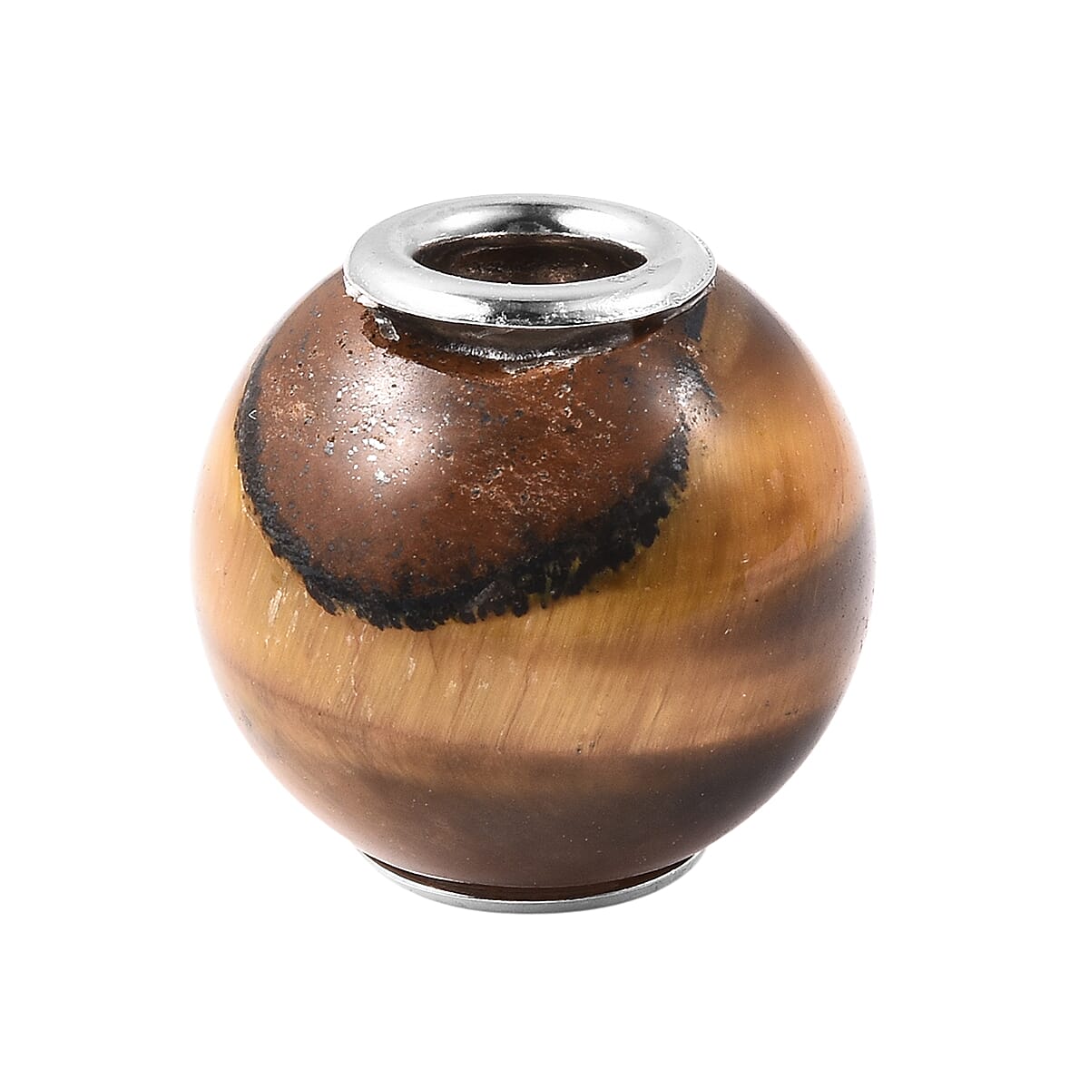 Charms De Memoire - Yellow Tiger Eye Charm in Rhodium Overlay Sterling Silver 18.00 Ct.