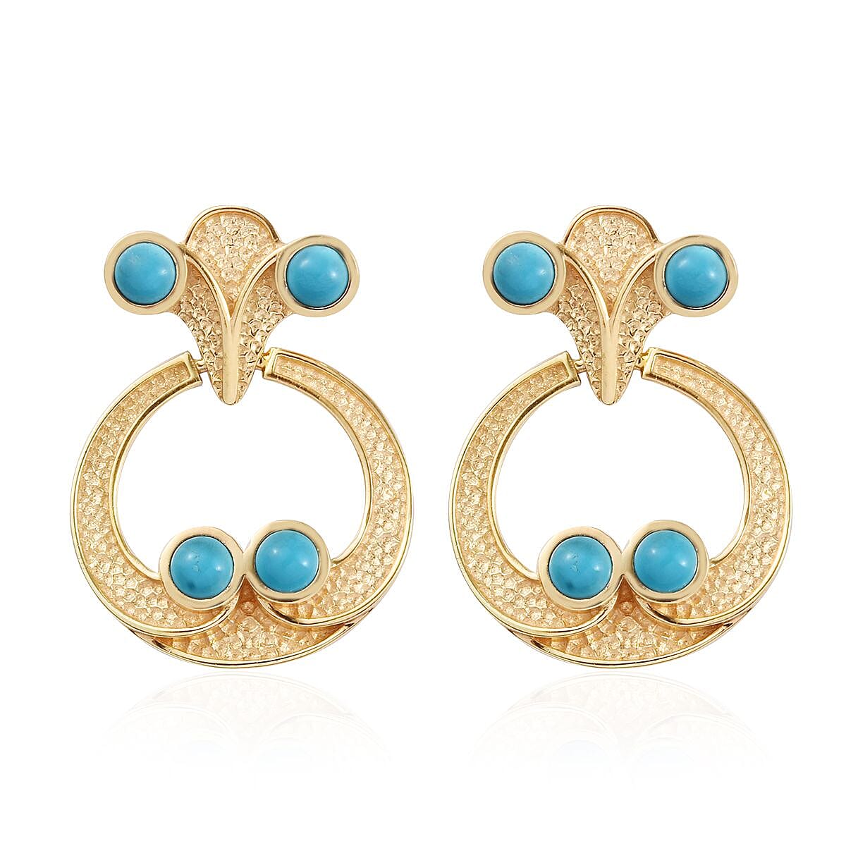 Arizona Sleeping Beauty Turquoise Earrings in 14K Gold Overlay Sterling Silver 2.25 Ct, Silver wt 7.18 Gms