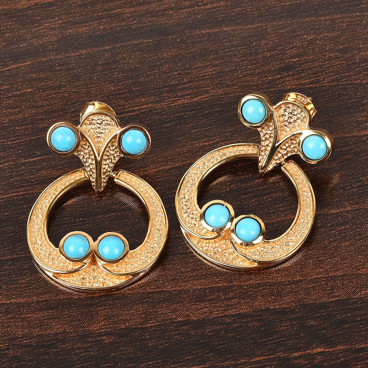 Arizona Sleeping Beauty Turquoise Earrings in 14K Gold Overlay Sterling Silver 2.25 Ct, Silver wt 7.18 Gms