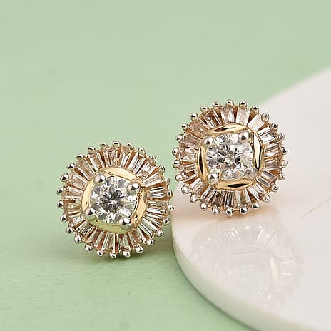 9K Yellow Gold SGL Certified Diamond (I3-G-H) Stud Earrings (with push back) 0.50 Ct (Outer Diameter 6.7)