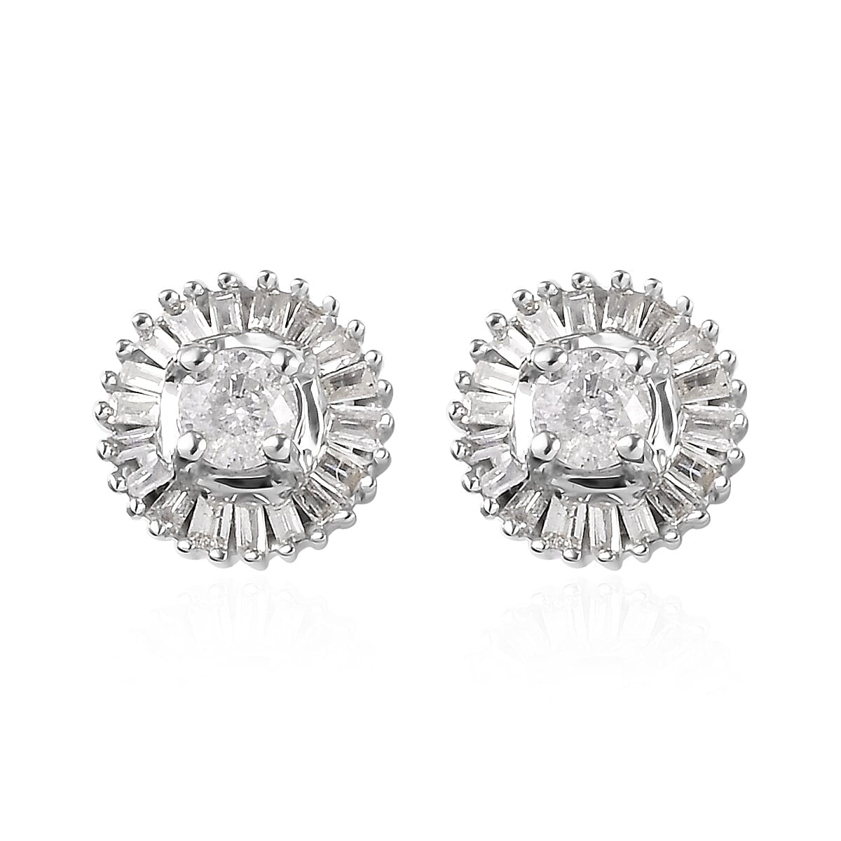 9K White Gold SGL Certified Diamond (I3-G-H) Stud Earrings (with Push Back) 0.50 Ct (Outer Diameter 6.7)