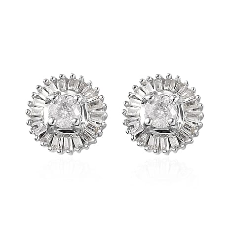 9K White Gold SGL Certified Diamond (I3-G-H) Stud Earrings (with Push Back) 0.50 Ct (Outer Diameter 6.7)