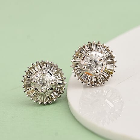 9K White Gold SGL Certified Diamond (I3-G-H) Stud Earrings (with Push Back) 0.50 Ct (Outer Diameter 6.7)