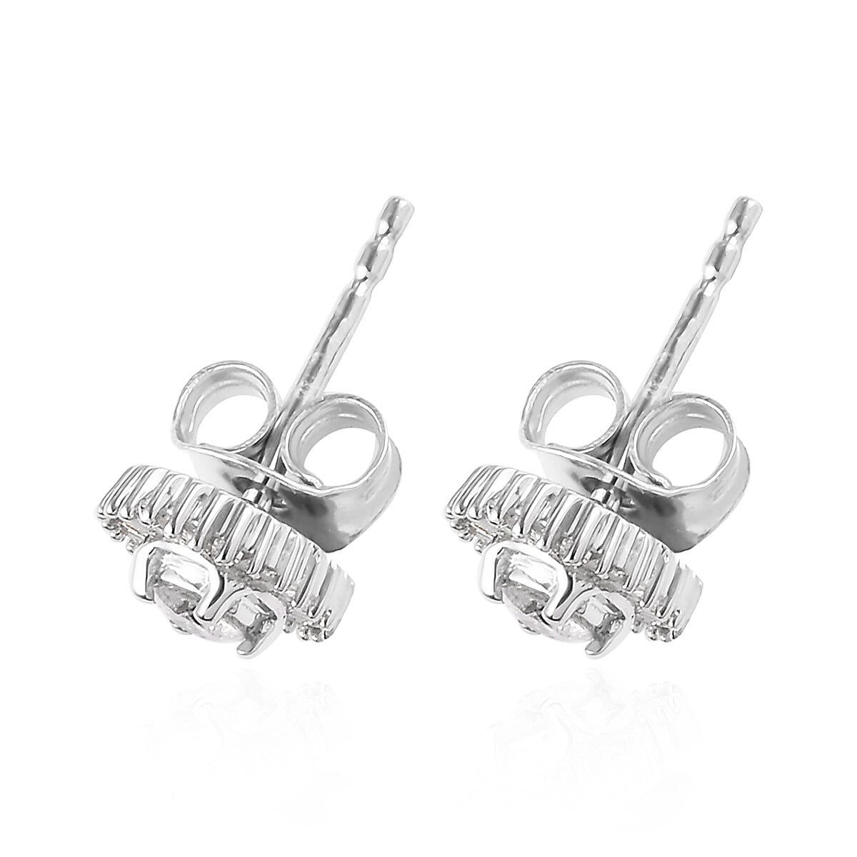 9K White Gold SGL Certified Diamond (I3-G-H) Stud Earrings (with Push Back) 0.50 Ct (Outer Diameter 6.7)