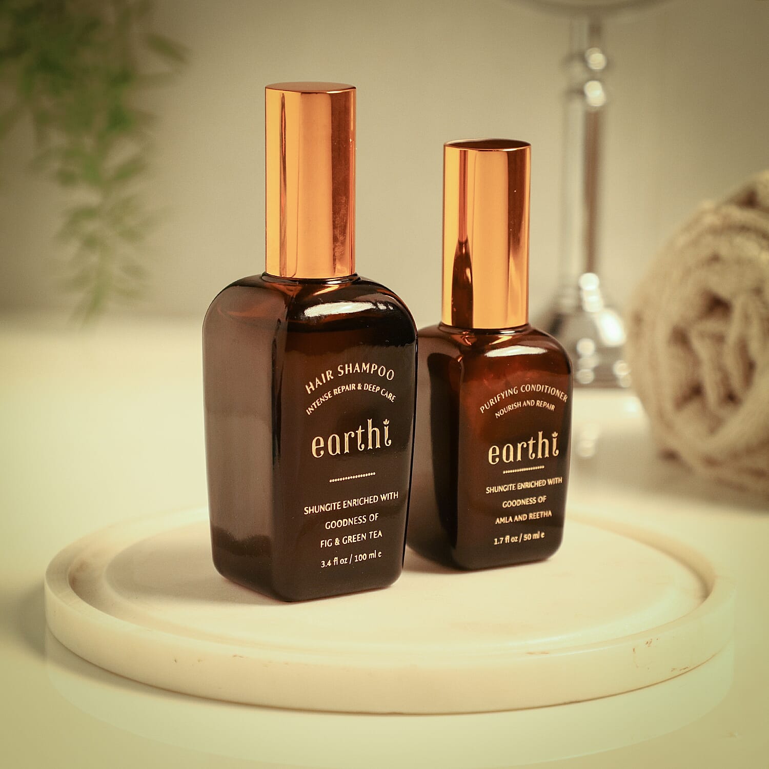 Shungite Enriched Earthi Green Tea and Fig Shampoo  with complementary Amla and Reetha Purifying Hair Conditioner (100ml+50ml)