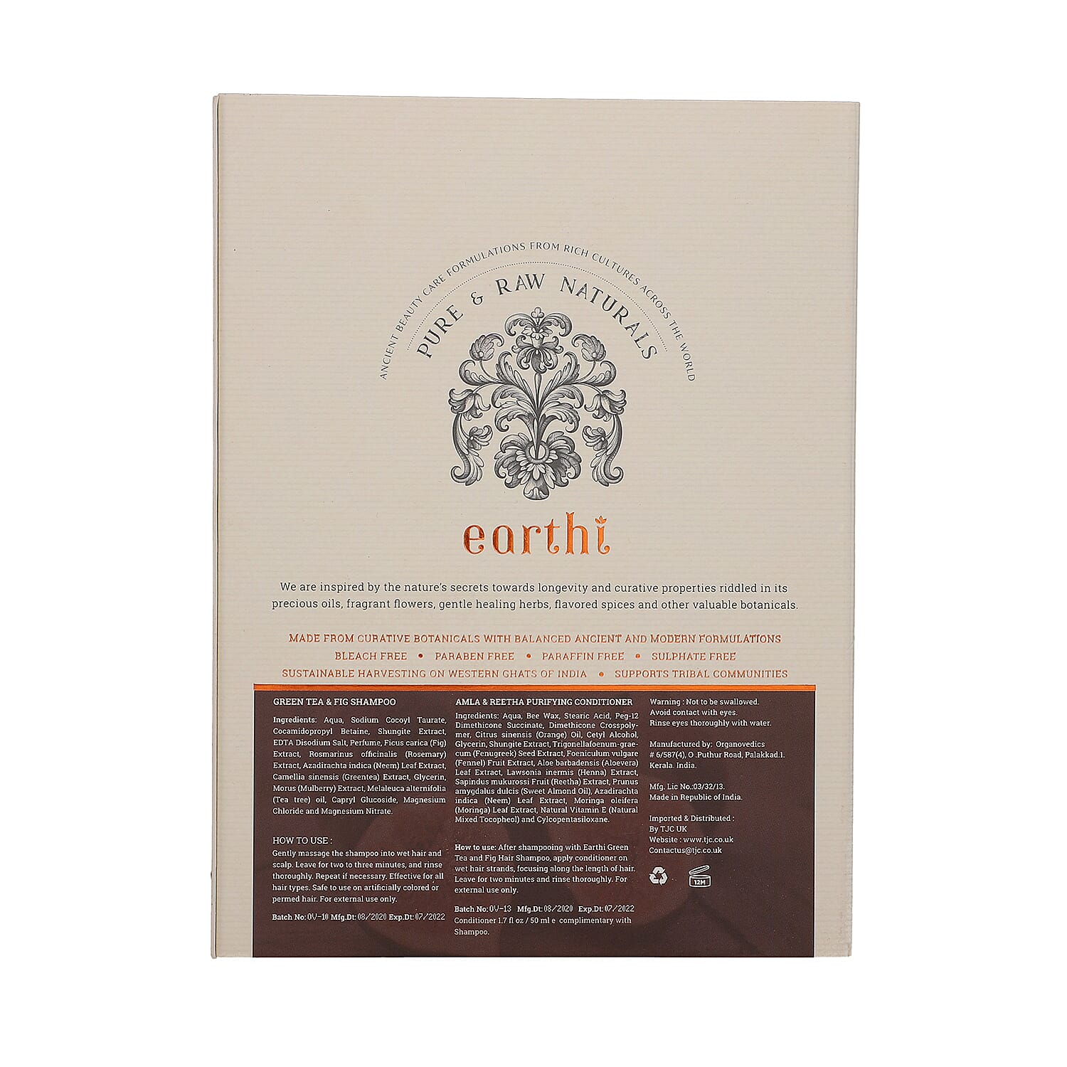 Shungite Enriched Earthi Green Tea and Fig Shampoo  with complementary Amla and Reetha Purifying Hair Conditioner (100ml+50ml)