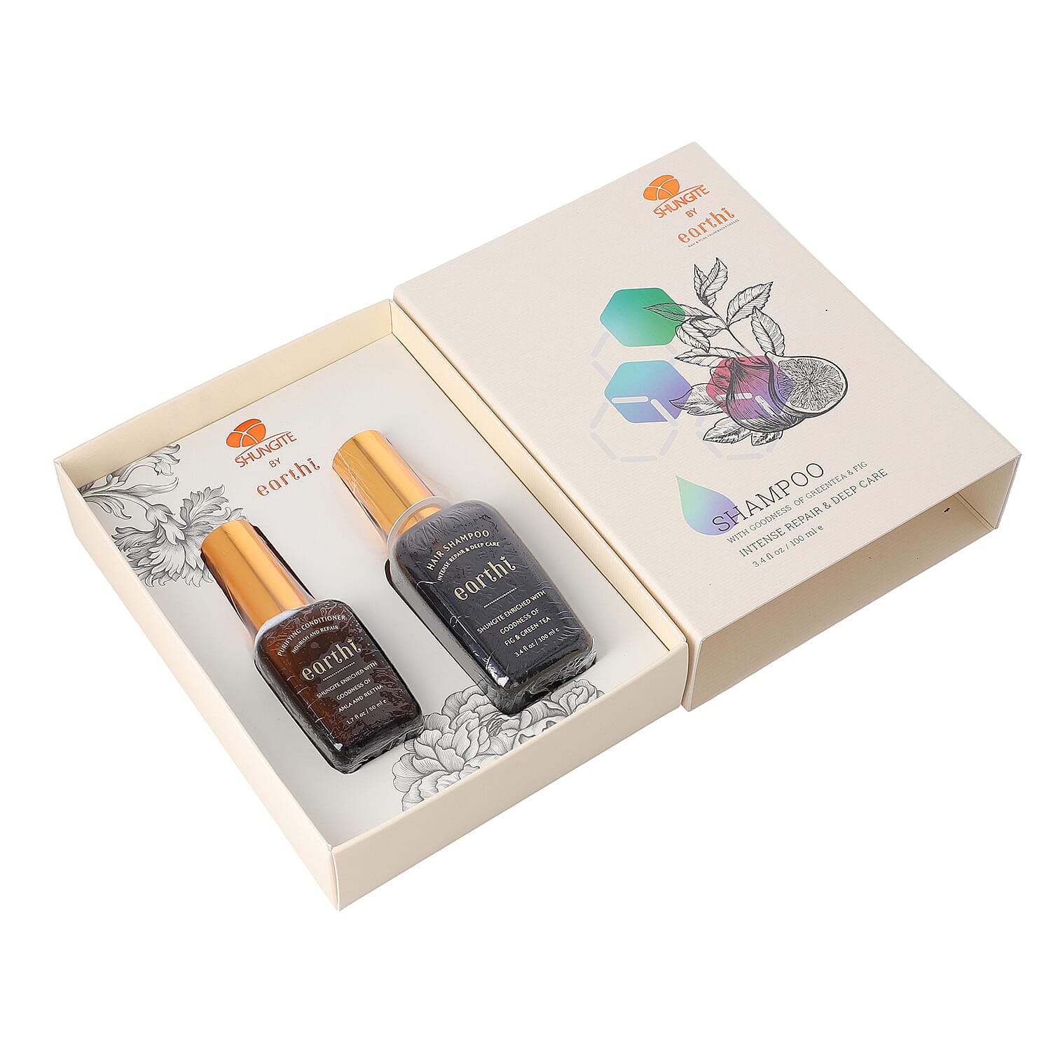 Shungite Enriched Earthi Green Tea and Fig Shampoo  with complementary Amla and Reetha Purifying Hair Conditioner (100ml+50ml)