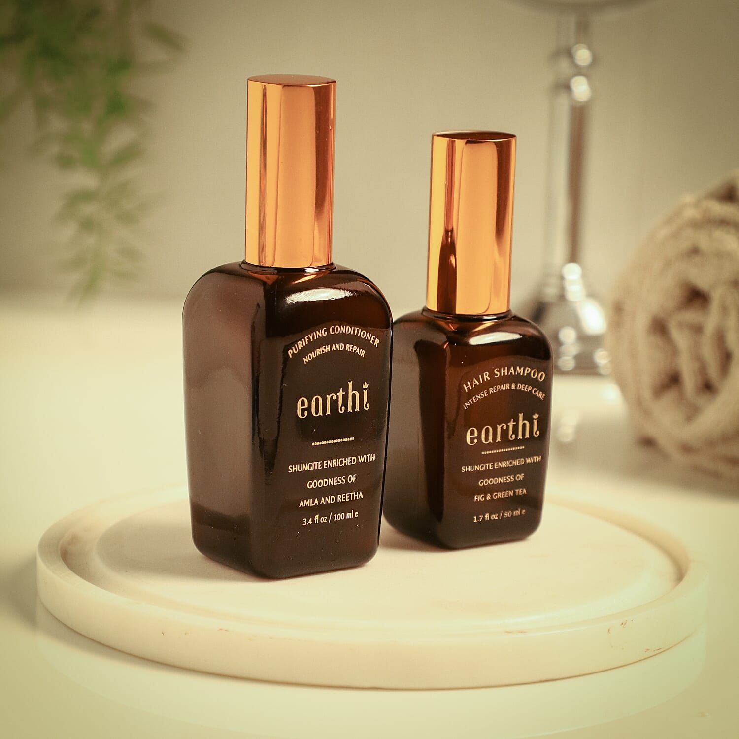 Shungite Enriched Earthi  Amla and Reetha Purifying Hair Conditioner with complementary Green Tea and Fig Shampoo (100ml-50ml)