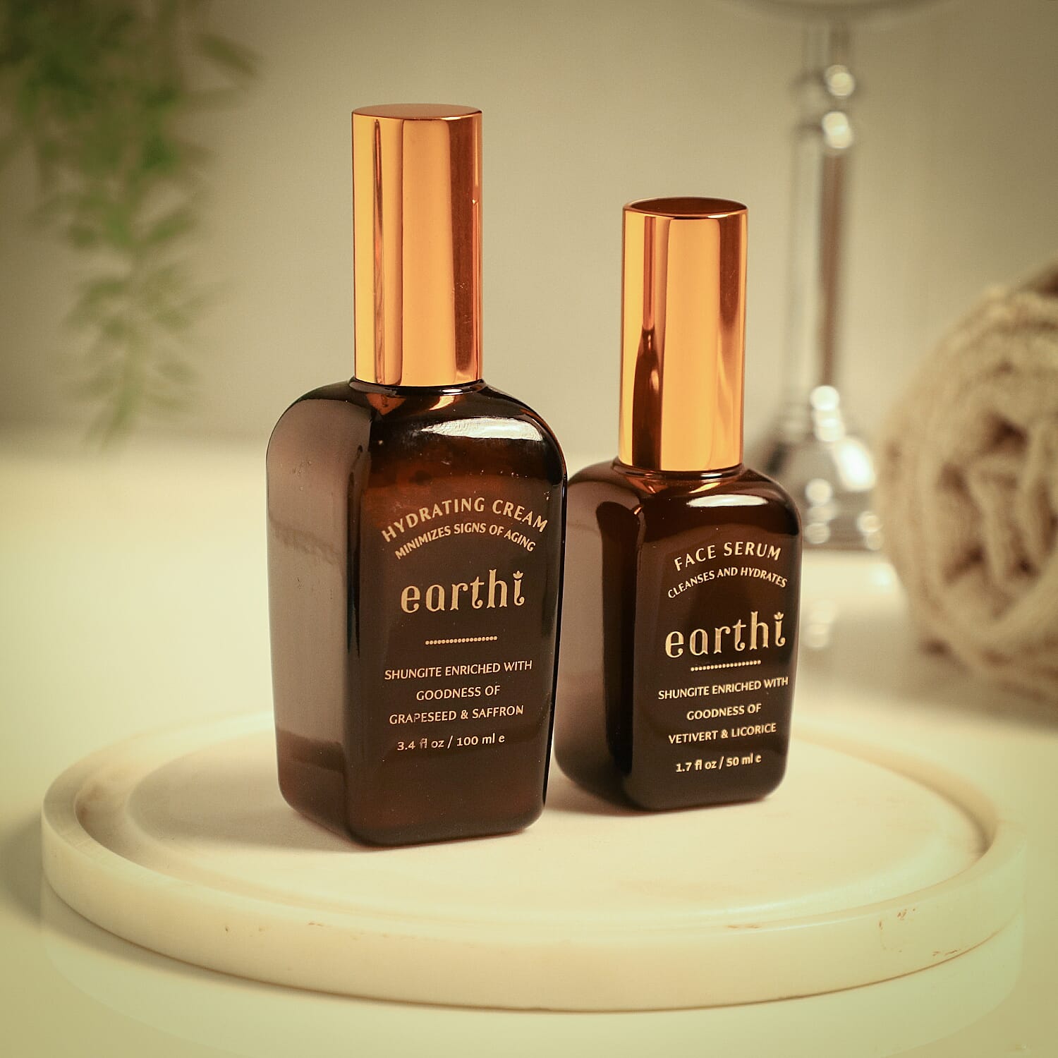 Shungite Enriched Earthi Grape Seed & Saffron Hydrating Cream with Shungite with Complementary Vetiver and Licorice serum (100ml+50ml)