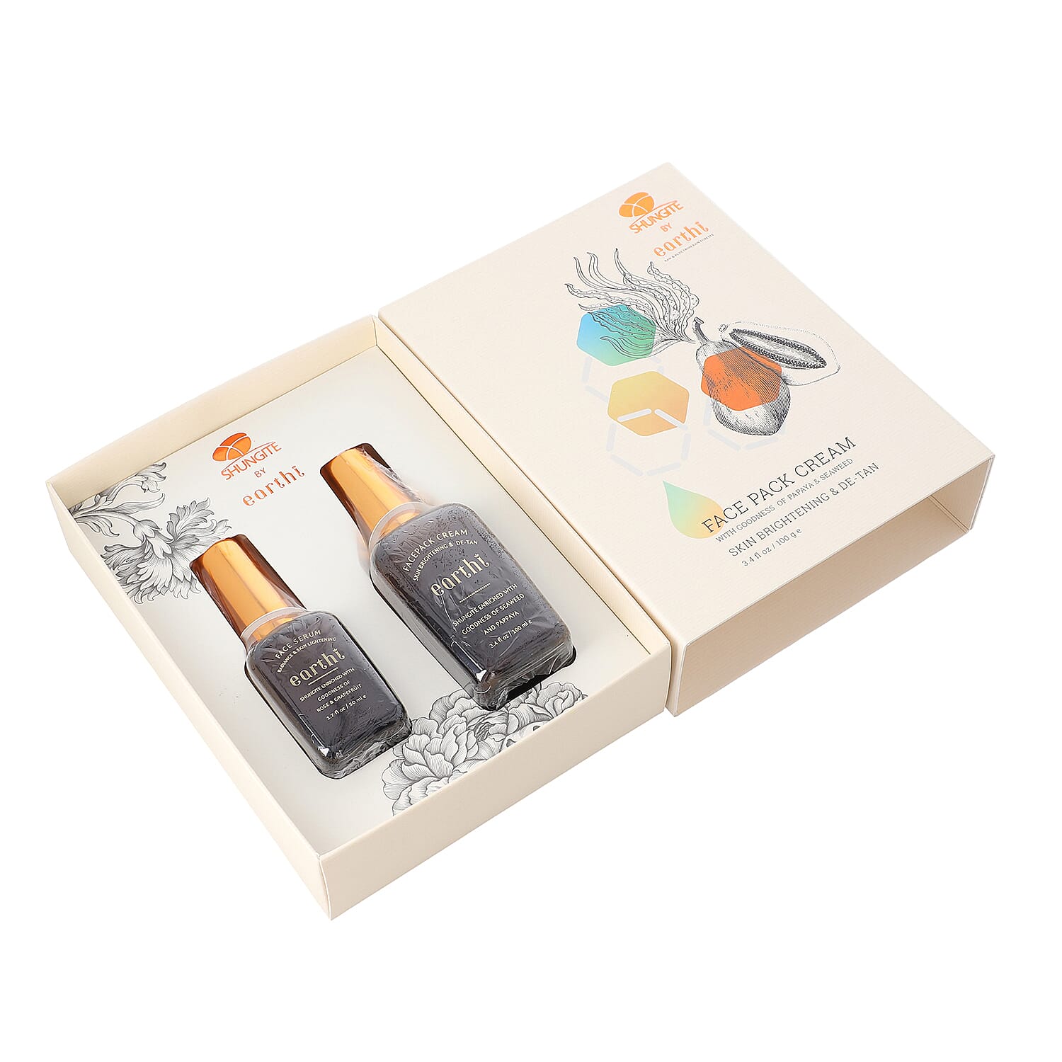 Shungite Enriched Earthi Seaweed and Papaya Face Pack Cream with complementary Vetiver Facial serum (100ml-50ml)