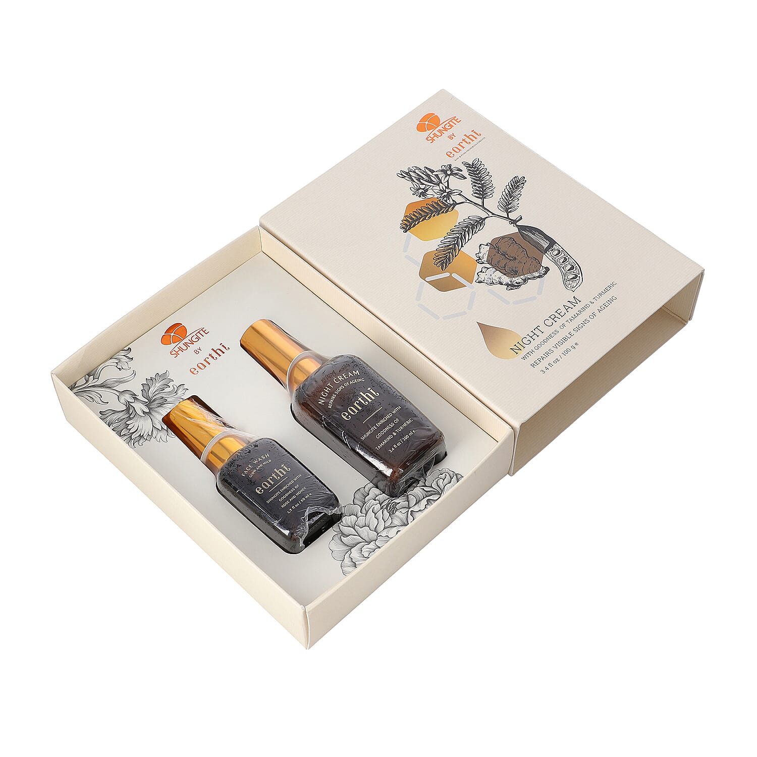 Shungite Enriched Earthi Tamarind and Turmeric Reviving Night Cream with Complementary Rose Face Wash (100ml+50ml)