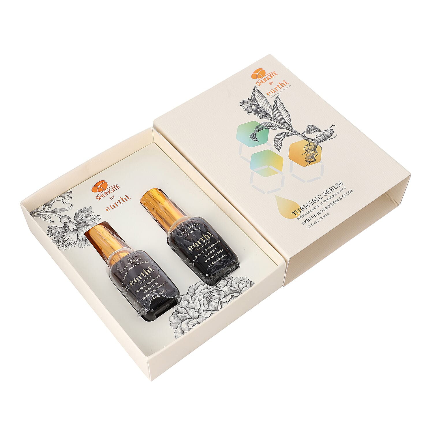 Shungite Enriched Earthi Turmeric Face Serum with Complementary Rose Face Wash (50ml-50ml)