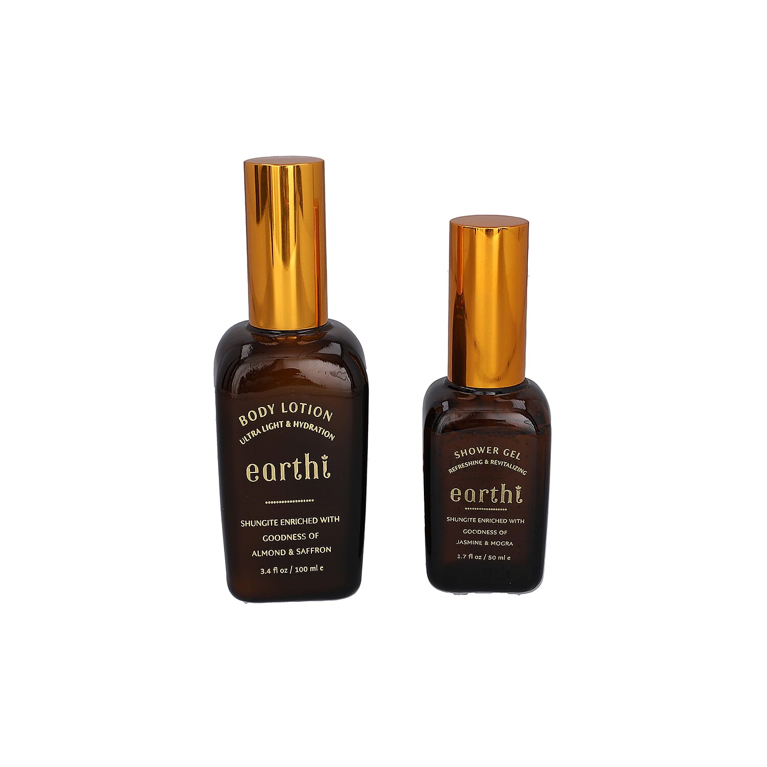 Shungite Enriched Earthi Almond and Saffron Body Lotion with Complementary Jasmine and Mogra Shower Gel (100ml+50ml)