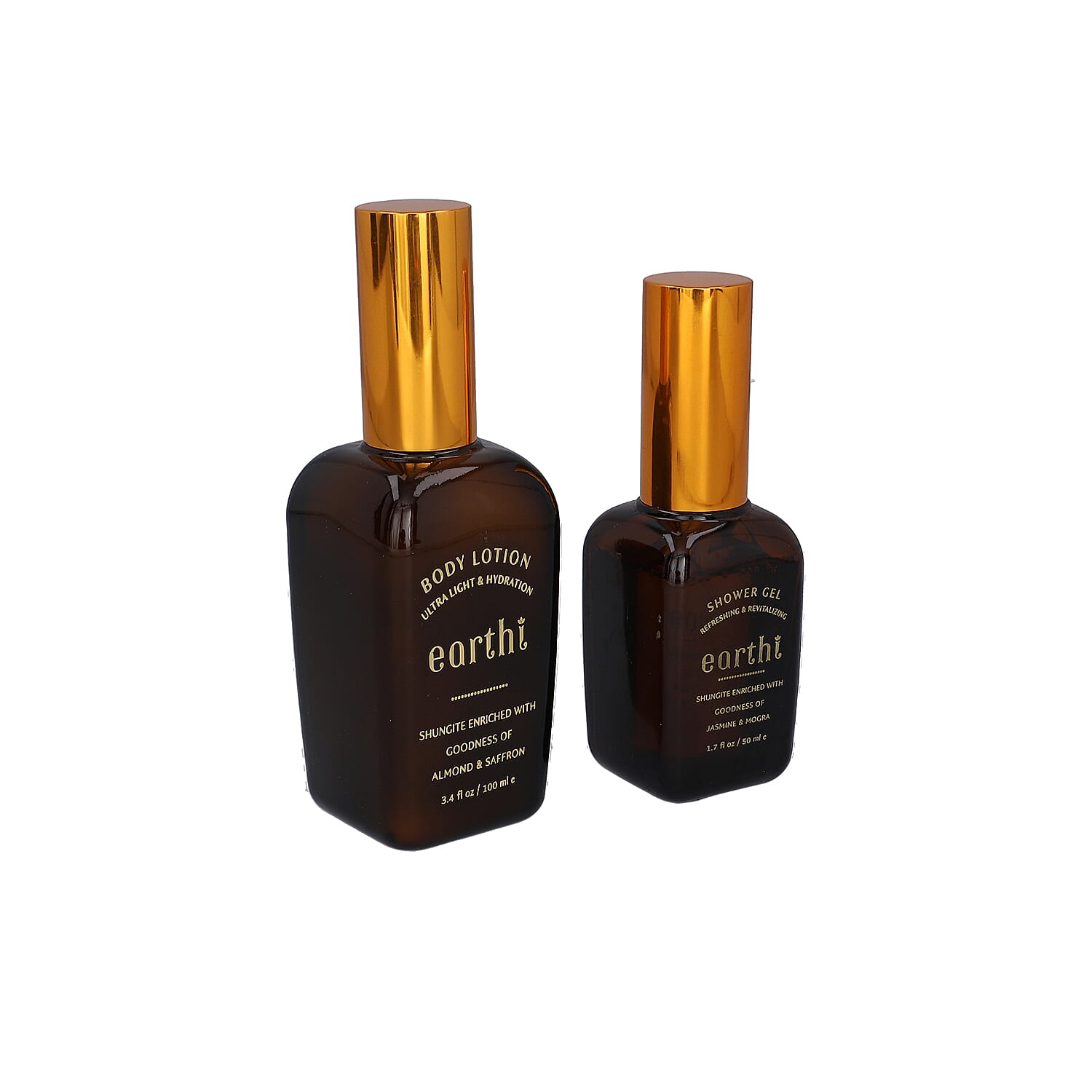 Shungite Enriched Earthi Almond and Saffron Body Lotion with Complementary Jasmine and Mogra Shower Gel (100ml+50ml)