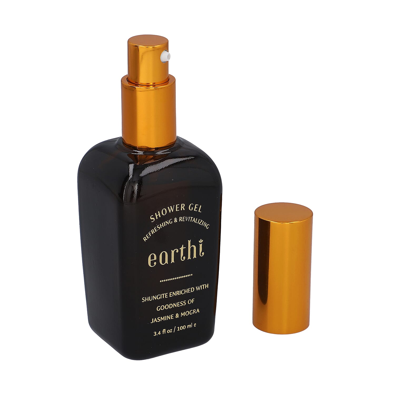 Shungite Enriched Earthi Jasmine and Mogra Bath & Body Shower Gel with Complementary Almond and Saffron Body Lotion (100ml-50ml)